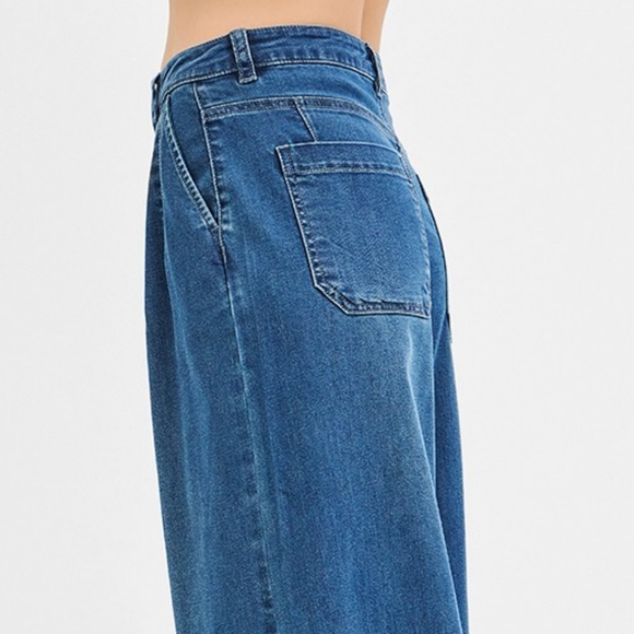 RISEN Palazzo Baggy Mid-Rise Pleated Ultra Wide Oversized Leg Jeans Denim Pants - Picture 4 of 16